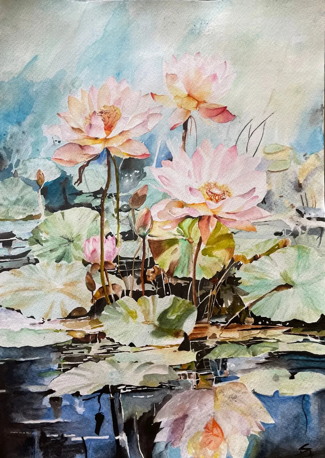 Lotus Watercolor Wall Art